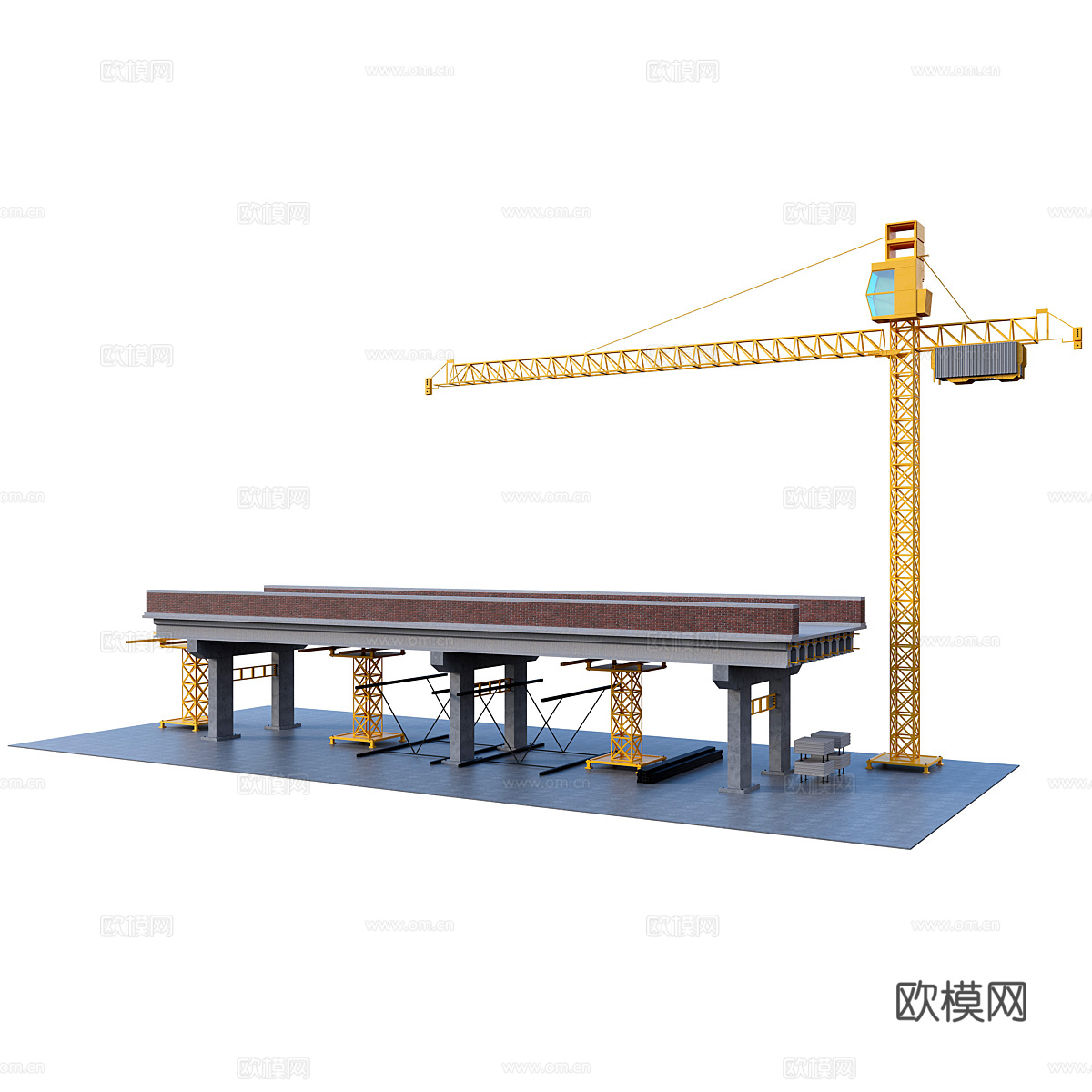 桥梁建设 塔吊3d模型下载（渲染图1）
