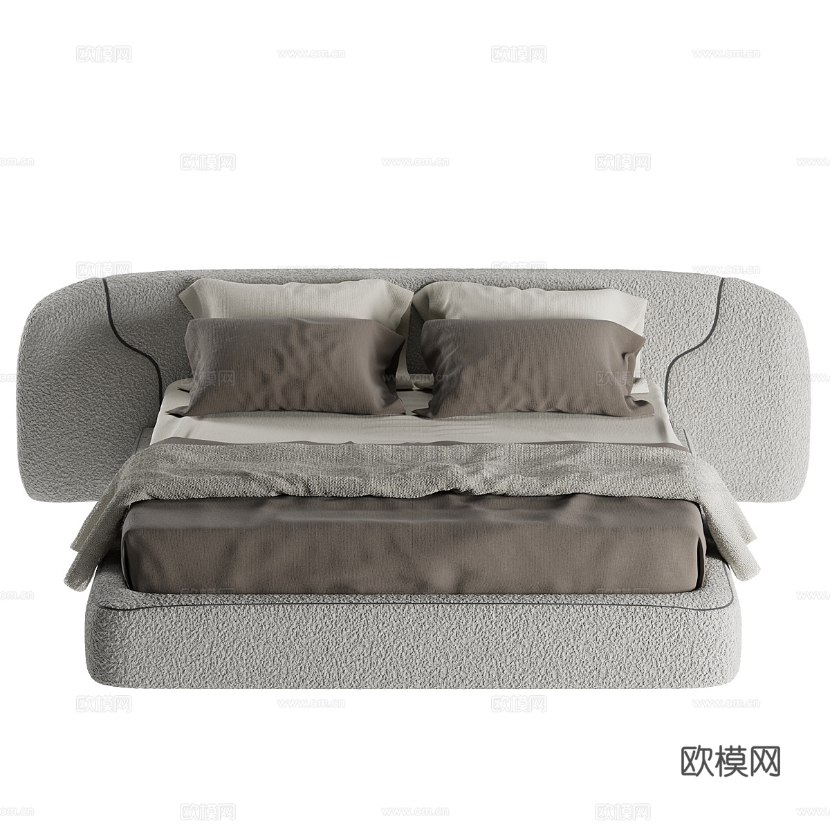 现代侘寂布艺双人床3d模型下载（渲染图2）