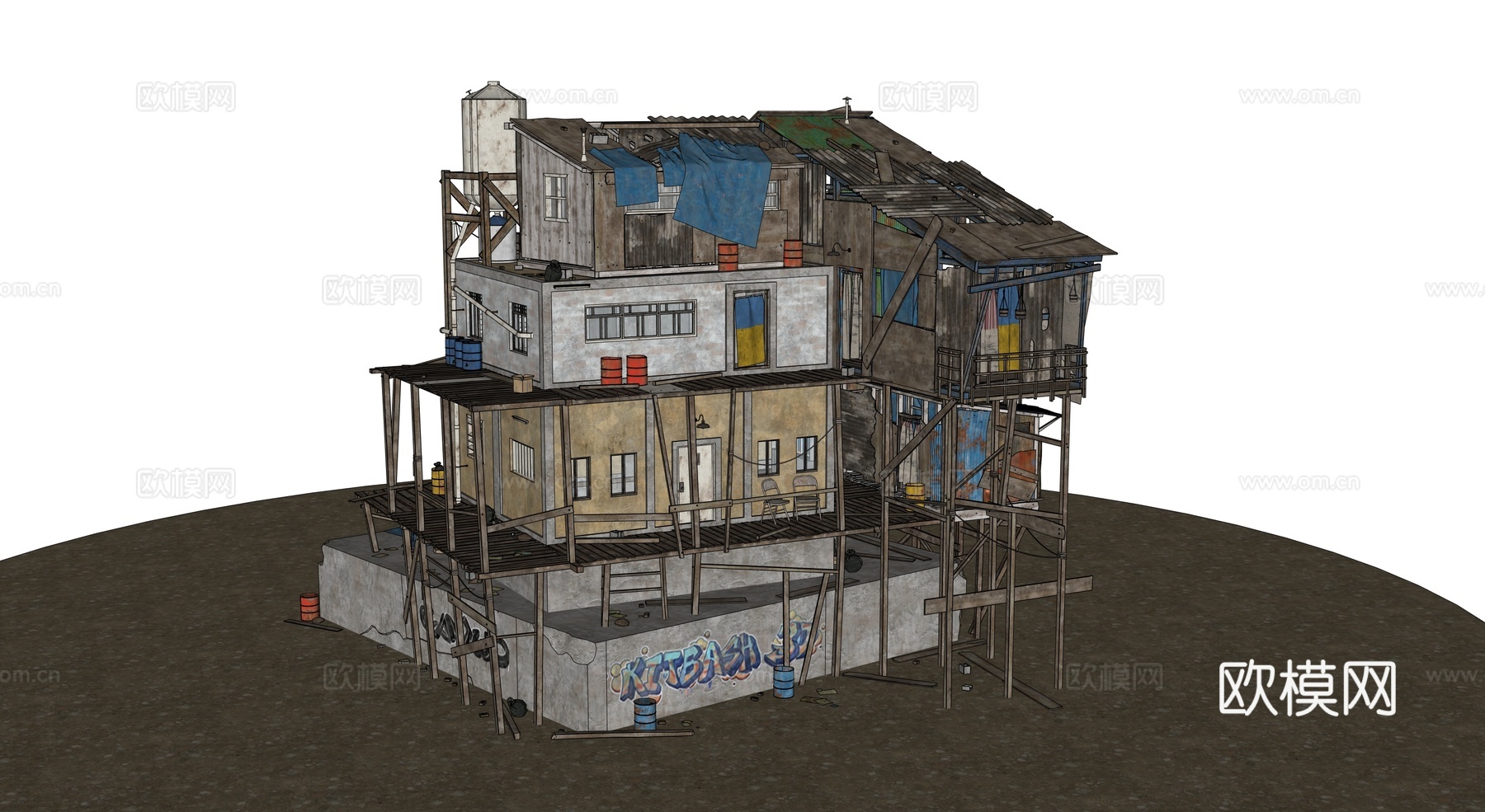 贫民窟建筑 老旧建筑 破损建筑 棚户区 城中村建筑su模型
