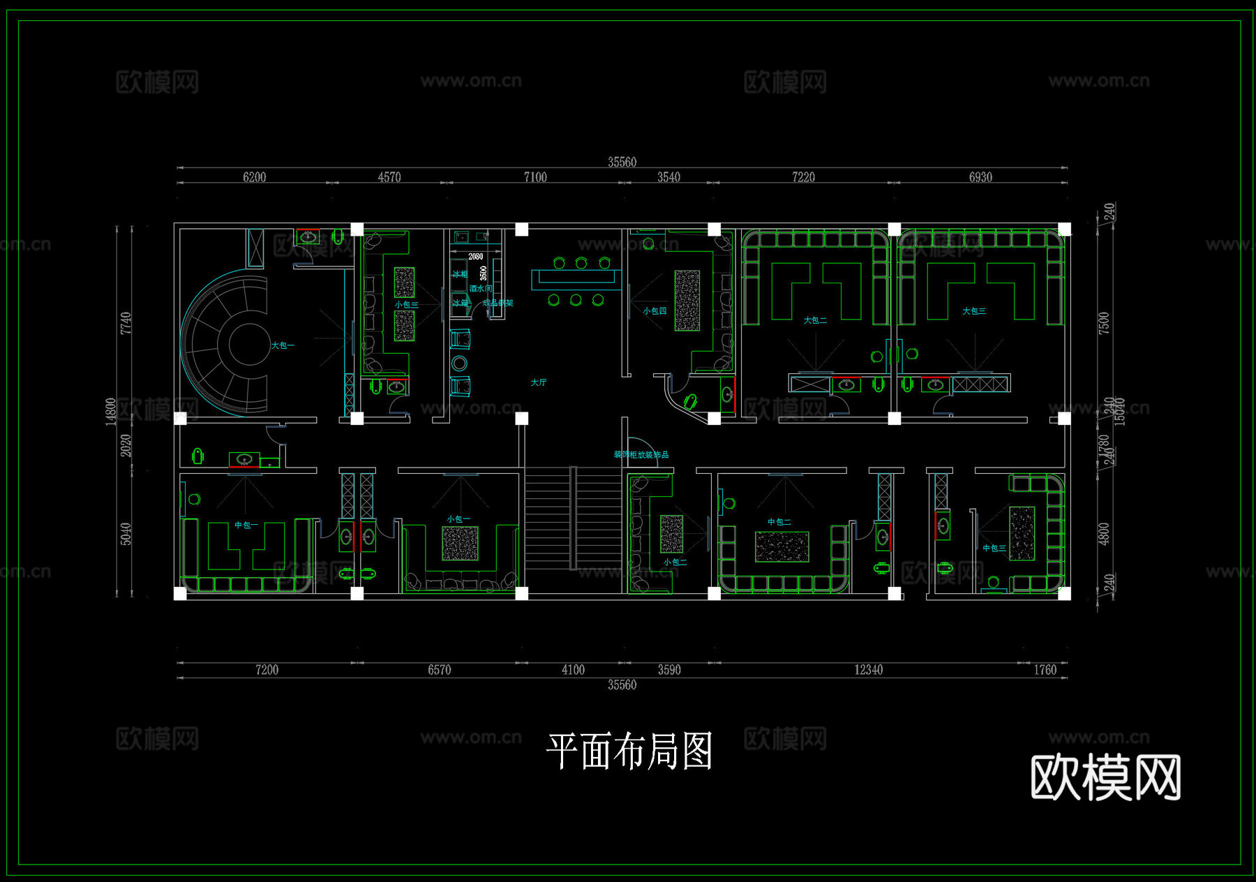 350㎡KTV平面图cad施工图