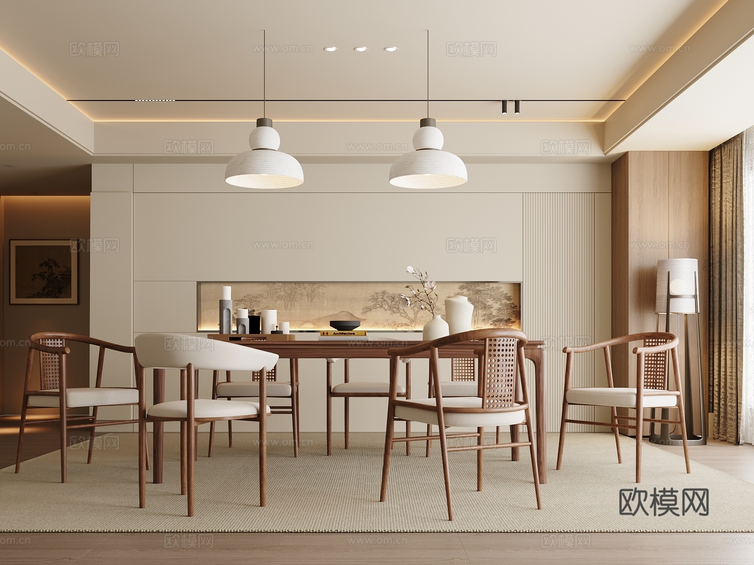 新中式禅意宋式餐厅 宋氏餐厅 餐桌椅3d模型下载