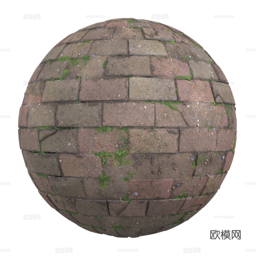 无缝破旧红砖户外砖铺路石铺路砖 PBR材质贴图 2k