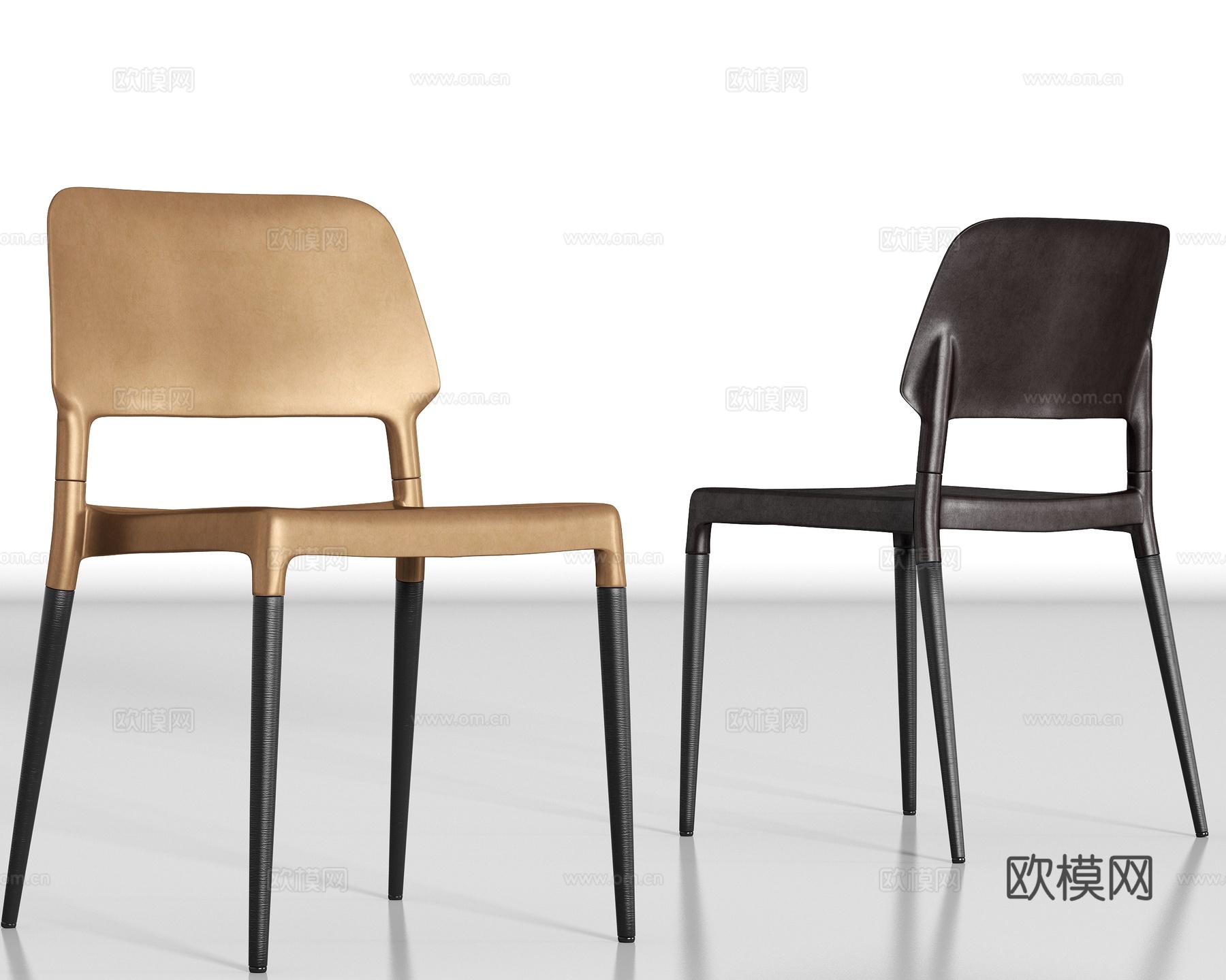 现代简约金属皮革单椅组合3d模型下载