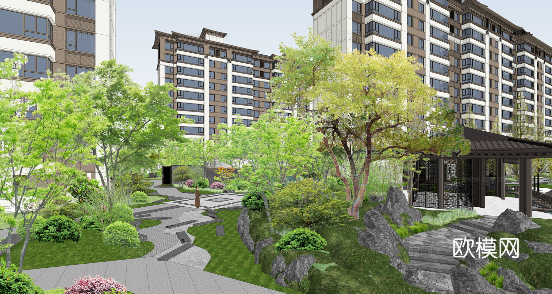 新中式亭子 新中式花园住宅建筑景观亭su模型