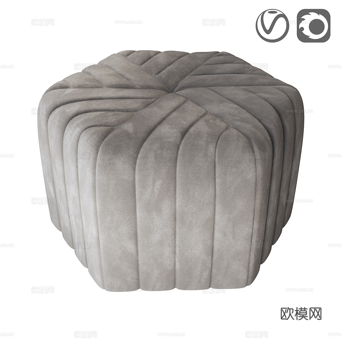 Seis 天鹅绒 pouffe 凳子3d模型