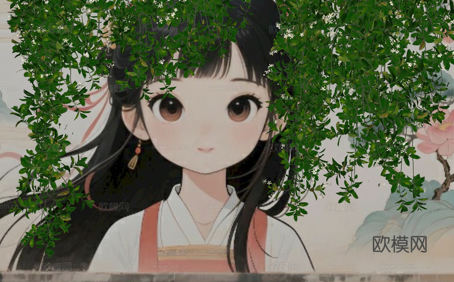 花朵围墙 花艺墙 卡通围墙 花朵女孩头发 现代美陈墙面 墙绘su模型