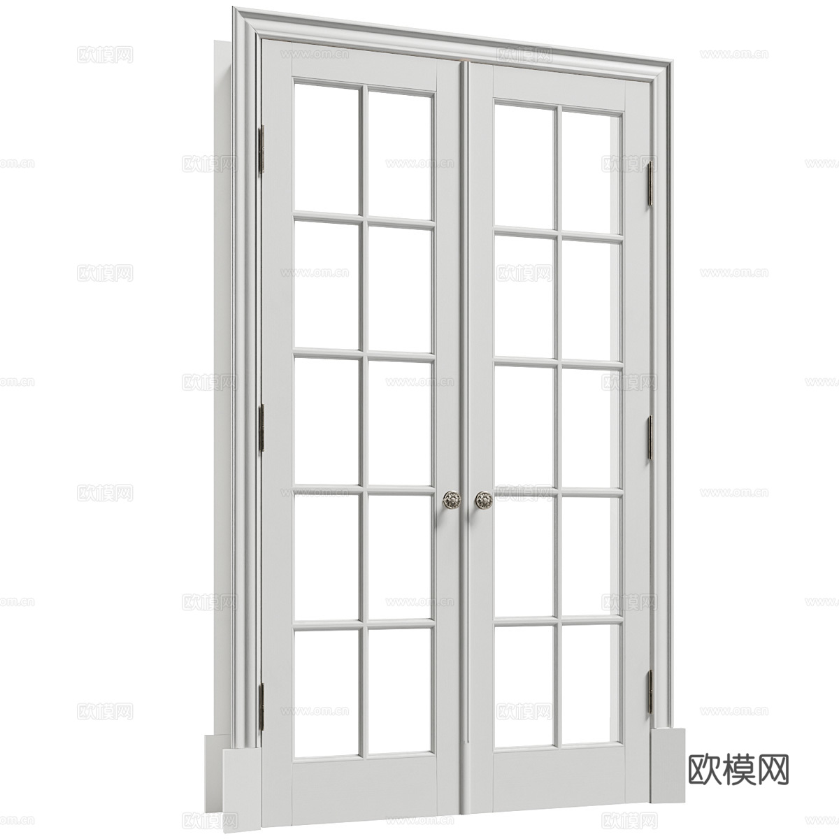 美式简约对开门 双开门 室内门 玻璃门3d模型下载（渲染图1）