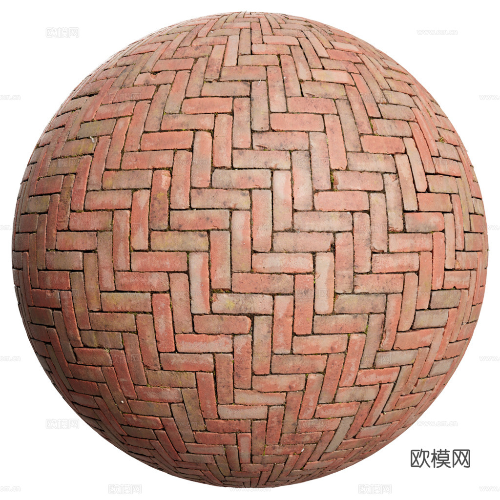 无缝红砖户外砖铺路石铺路砖 PBR材质贴图 1k