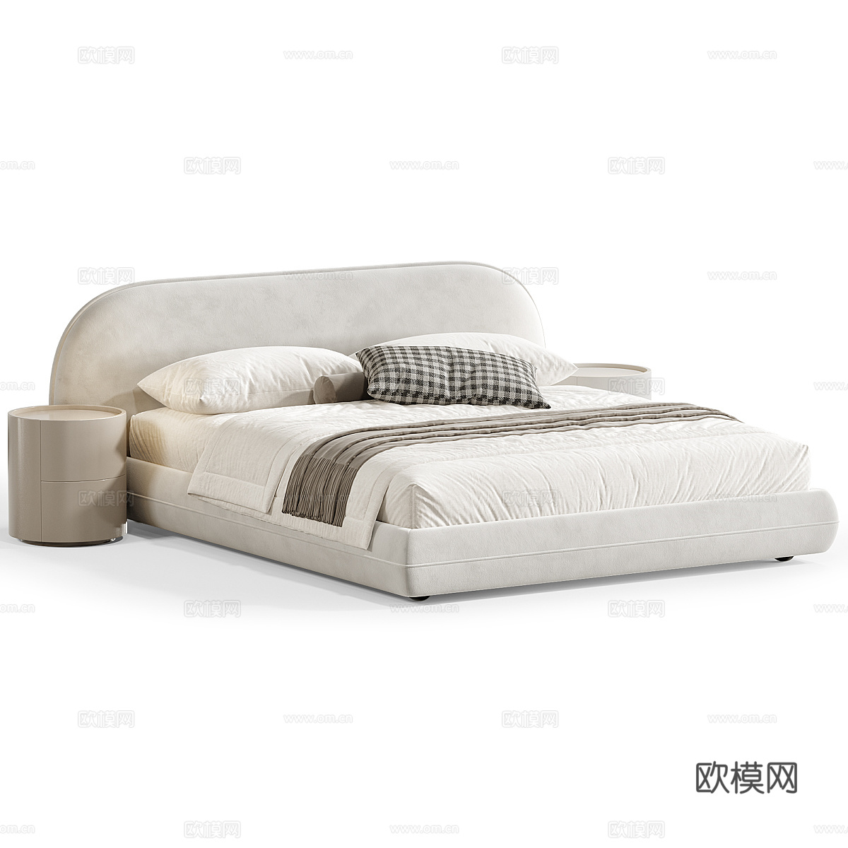 现代奶油风布艺双人床3d模型
