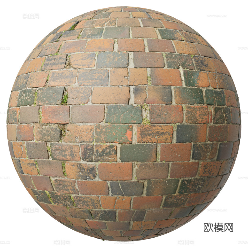 无缝破旧红砖户外砖铺路石铺路砖 PBR材质贴图 2k