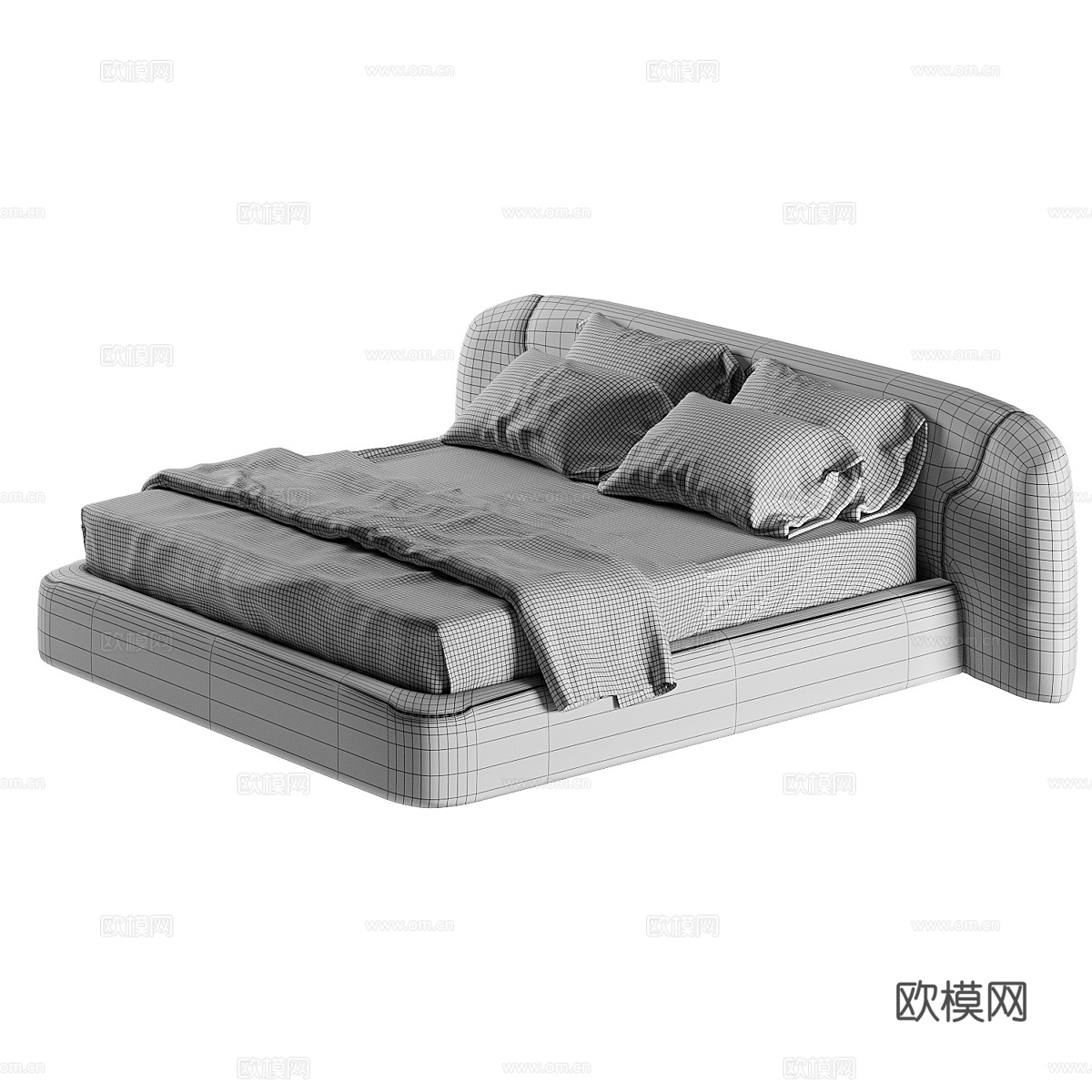 现代侘寂布艺双人床3d模型下载（渲染图3）