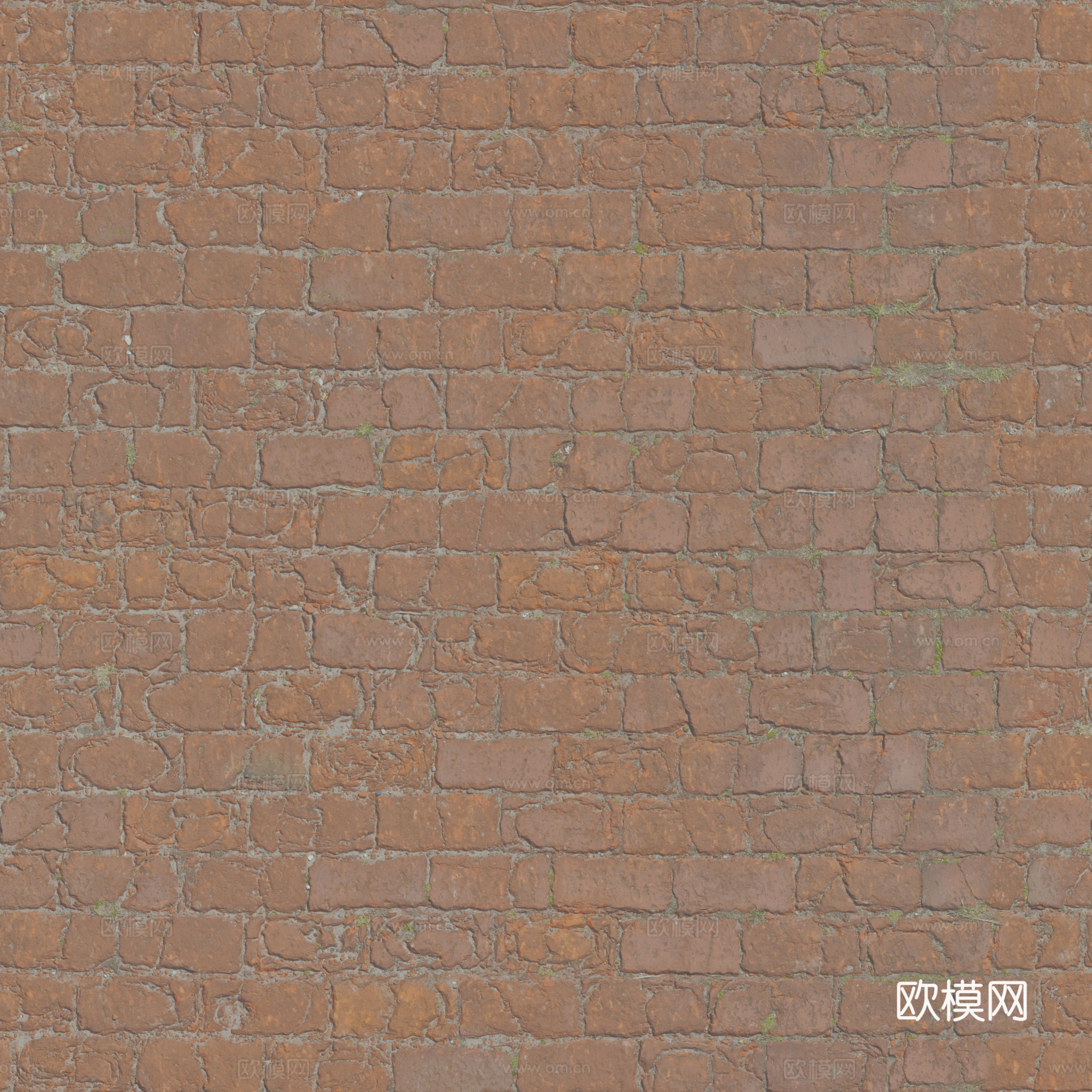 无缝破旧红砖地砖户外砖铺路砖 PBR材质贴图 2k