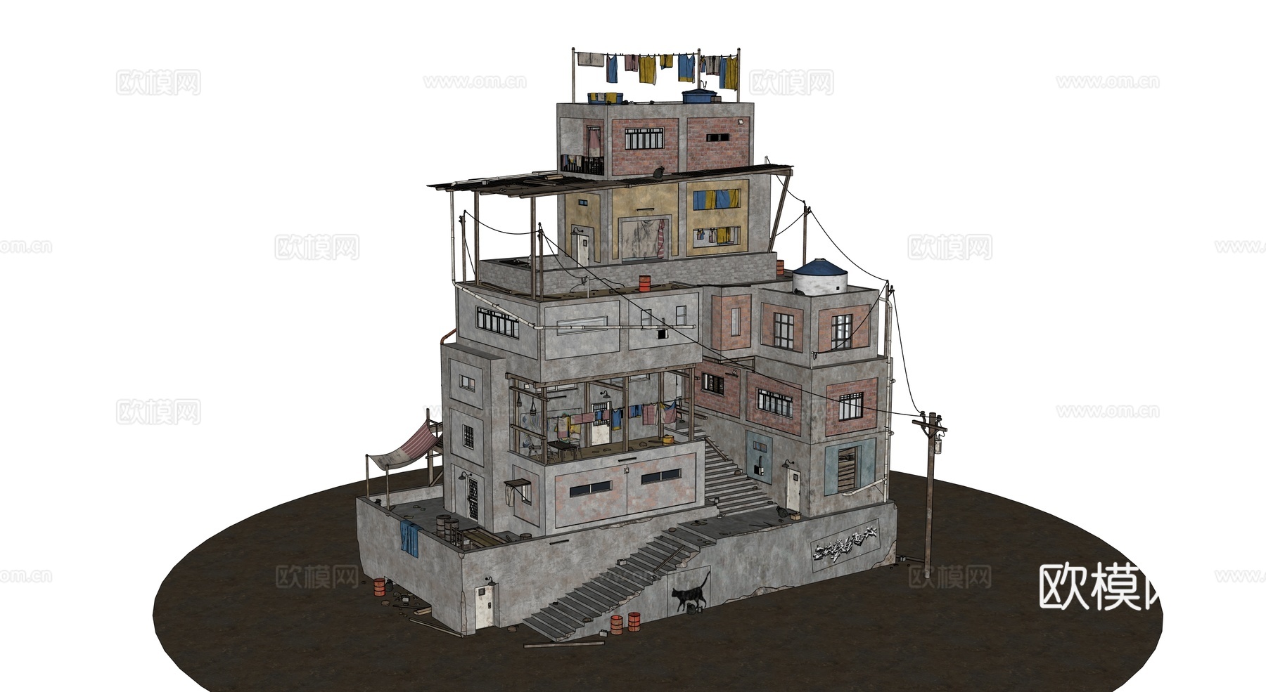 贫民窟建筑 老旧建筑 破损建筑 棚户区 城中村建筑su模型