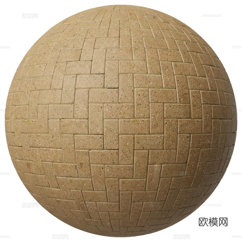 无缝土色水泥砖户外砖铺路石铺路砖 PBR材质贴图 1k