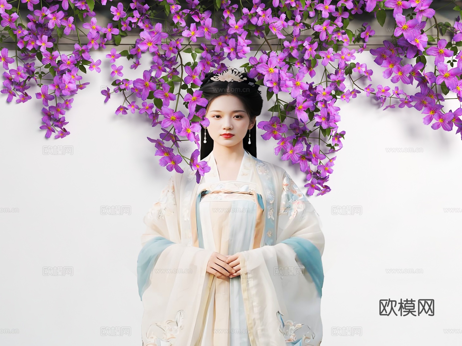 花朵围墙 花艺墙 卡通围墙 花朵女孩头发 现代美陈墙面 墙绘su模型