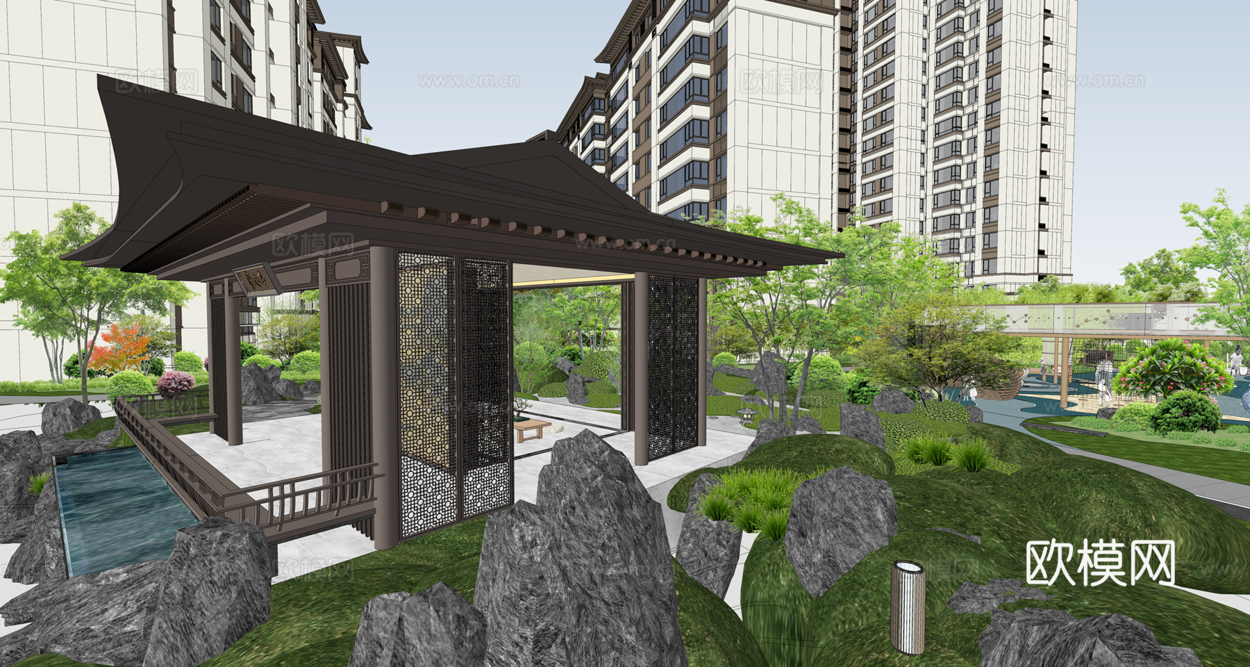 新中式亭子 新中式花园住宅建筑景观亭su模型