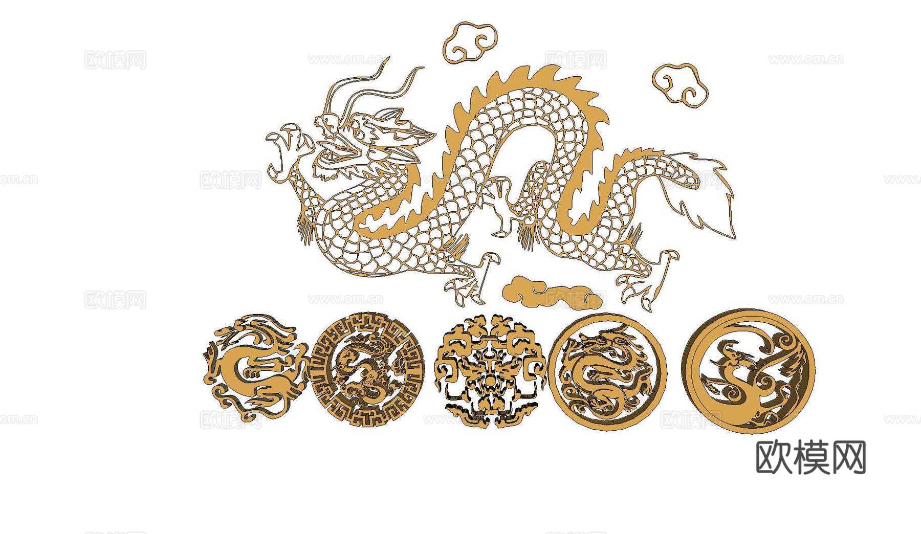 中式浮雕 龙纹 景观雕塑 商业雕塑 动物雕塑su模型