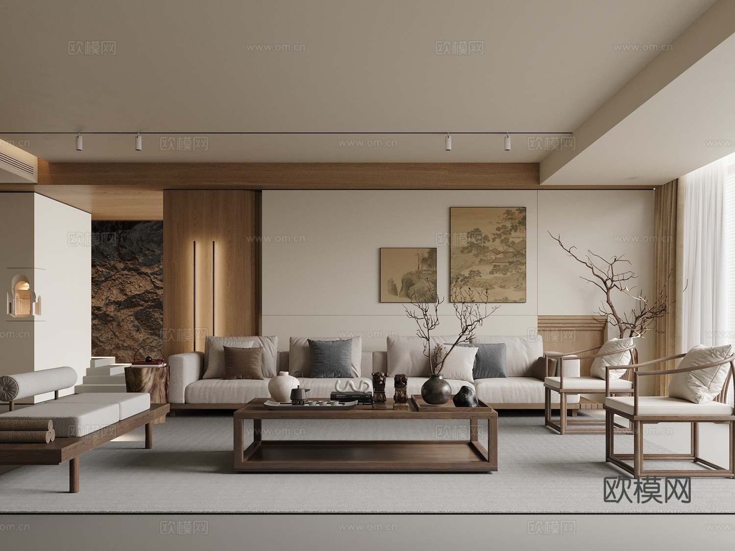 新中式禅意宋式客厅 宋氏美学客厅3d模型下载