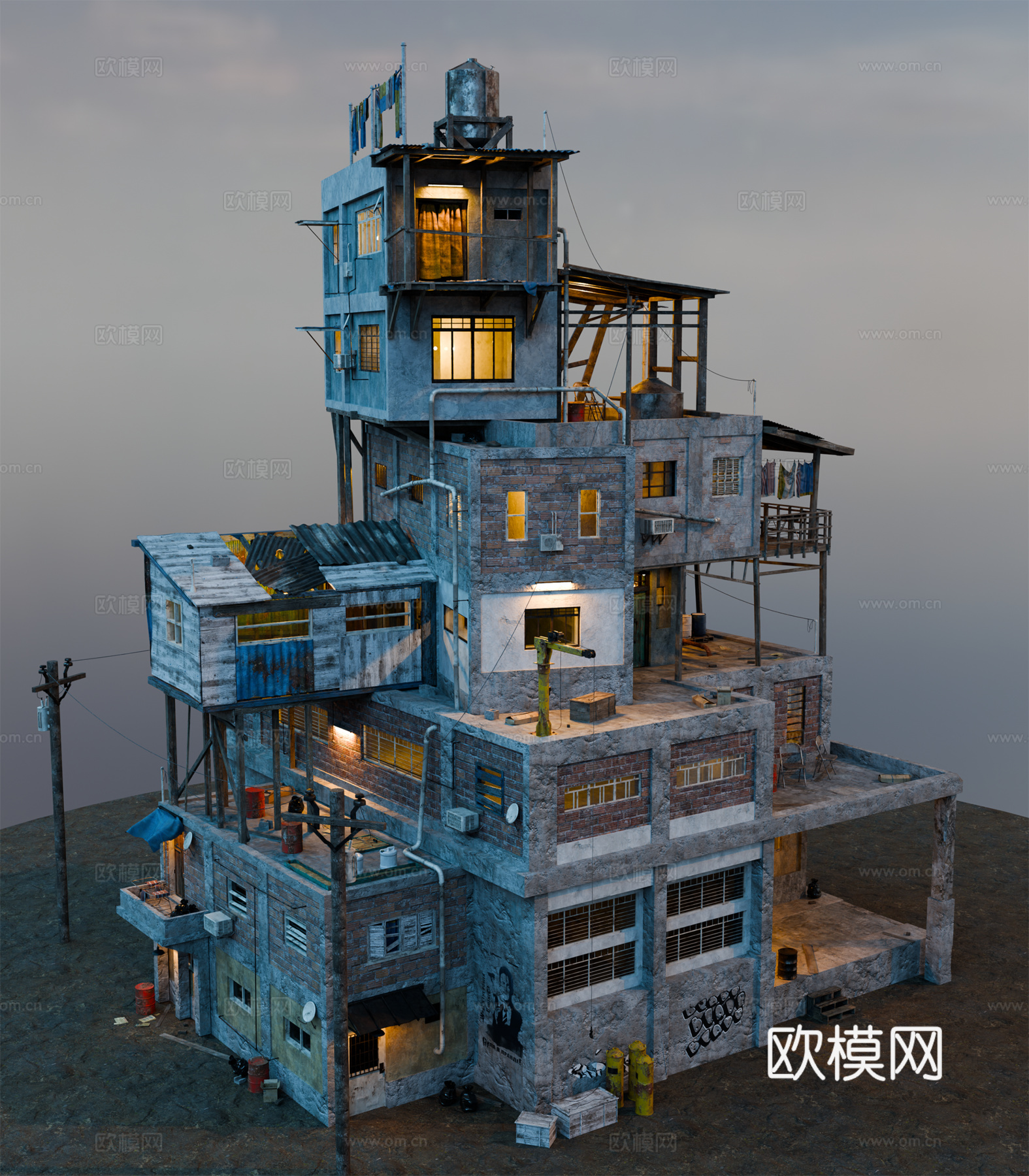 贫民窟建筑 老旧建筑 破损建筑 棚户区 城中村建筑su模型