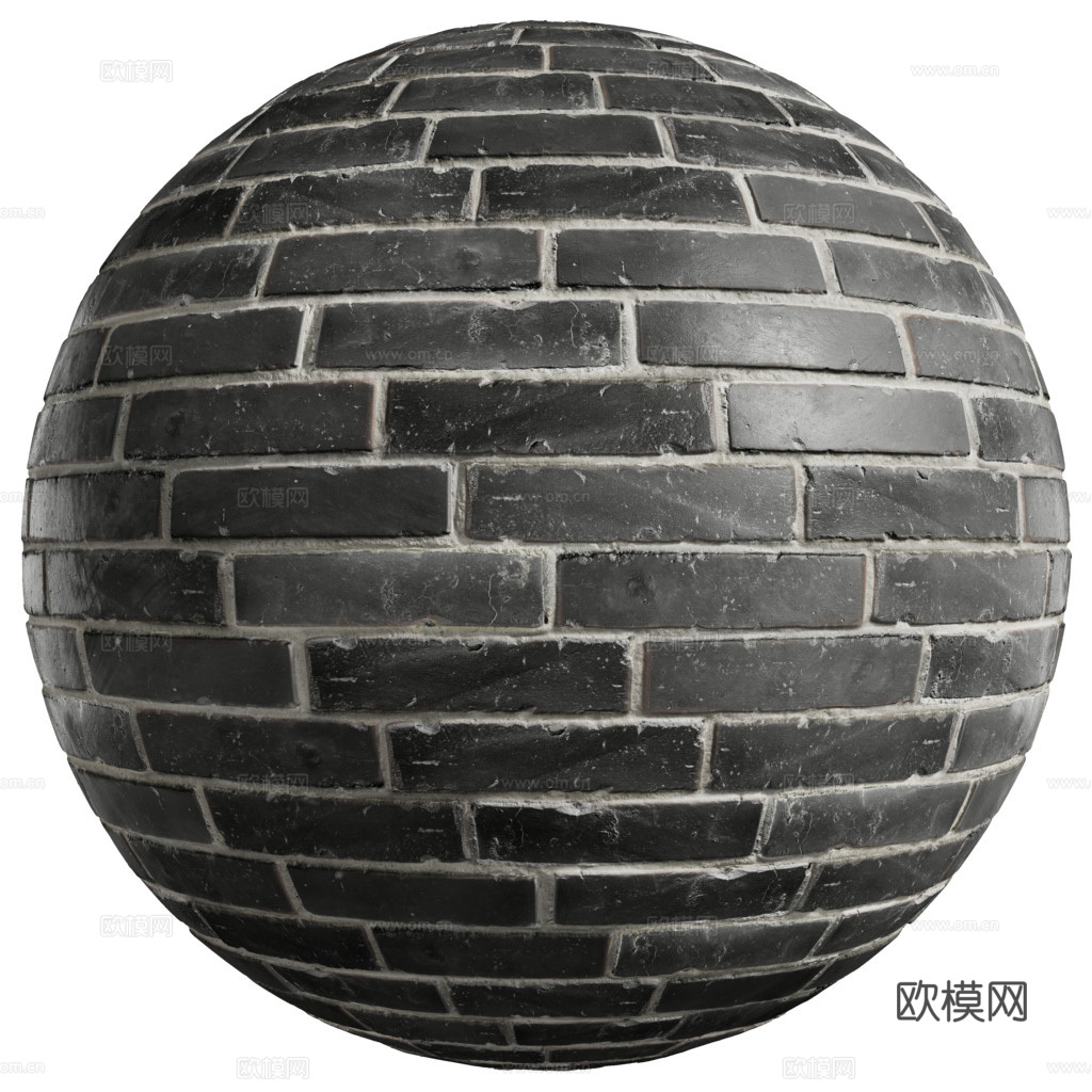 无缝黑色砖墙 PBR材质贴图 1k