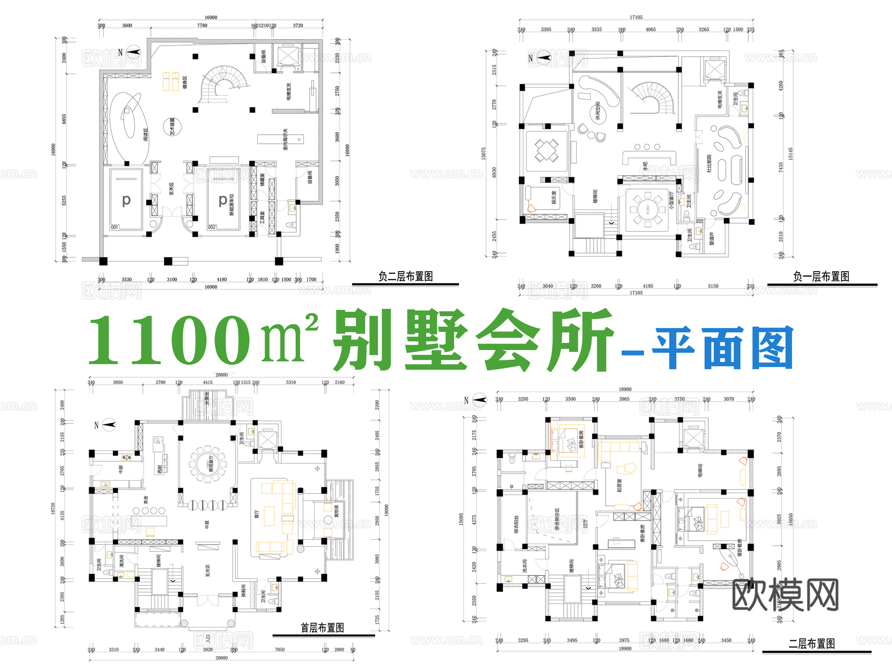 别墅会所平面图cad施工图
