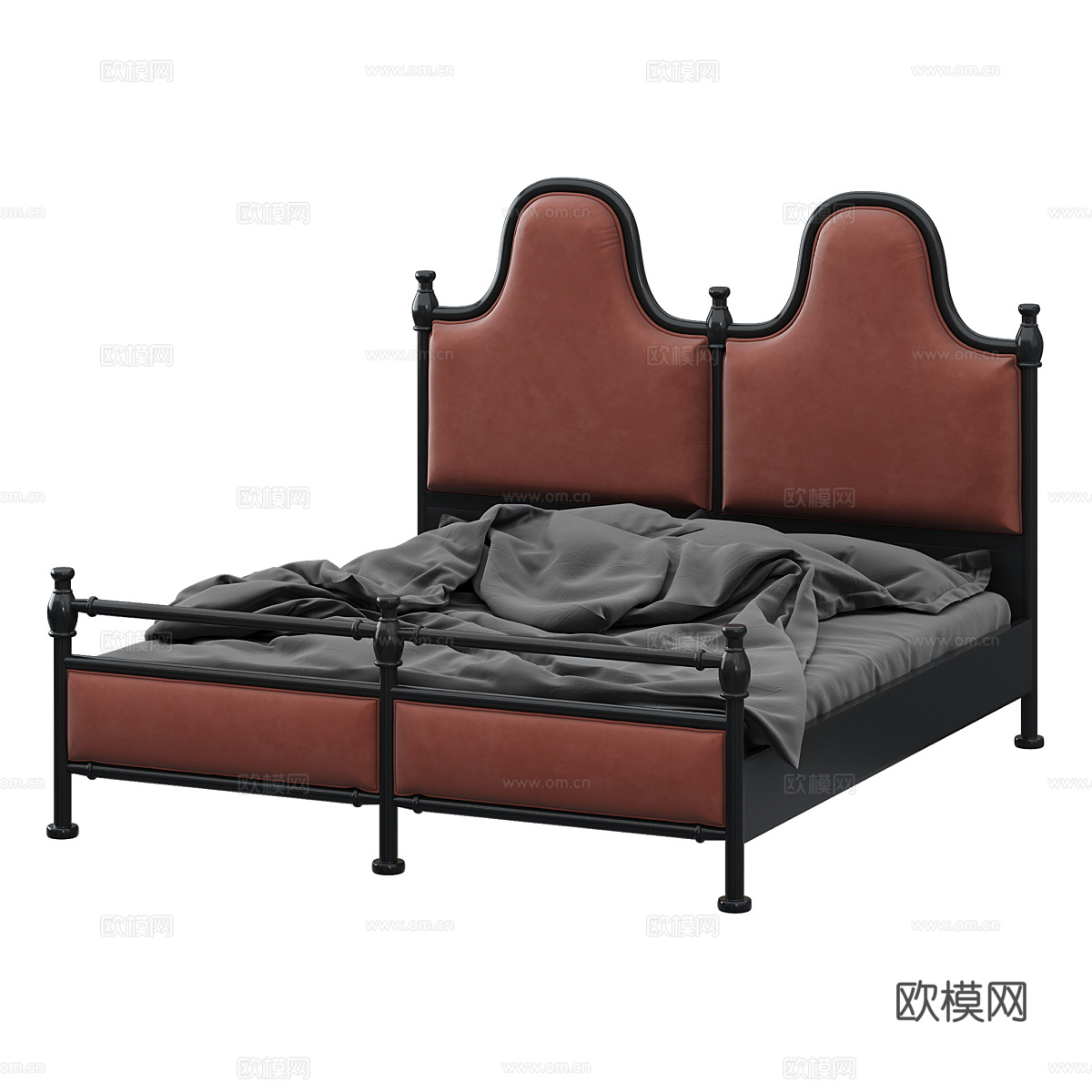北欧简约双人床  双人床 简约床 卧室床 抱枕3d模型下载