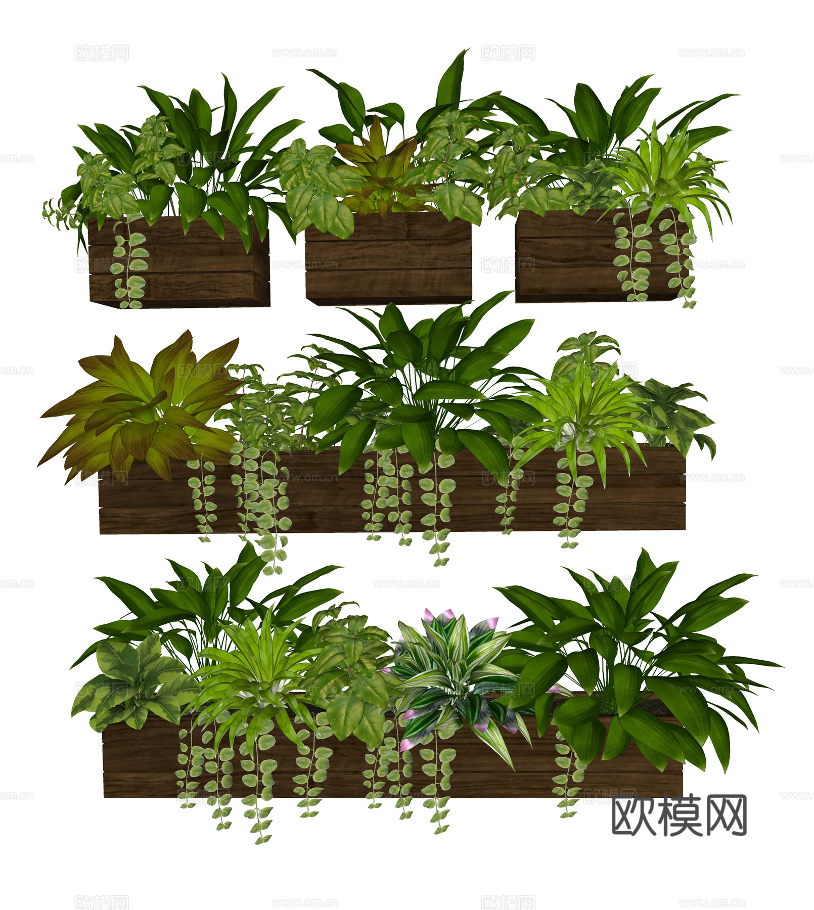 现代花盆 花坛花体 绿植花箱 室外绿植堆su模型