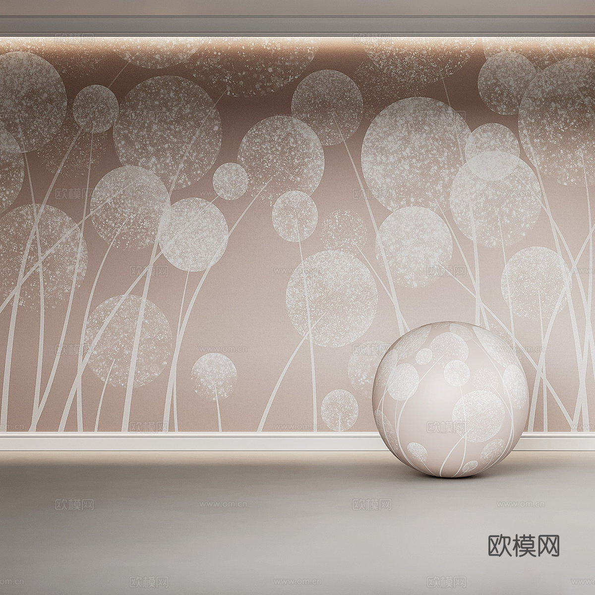 现代儿童房蒲公英墙布 壁画 墙纸3d模型下载（渲染图3）