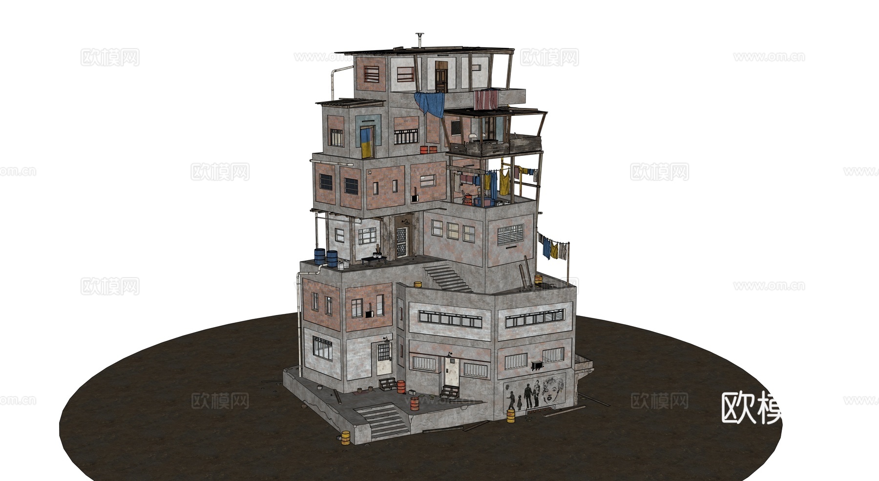 贫民窟建筑 老旧建筑 破损建筑 棚户区 城中村建筑su模型