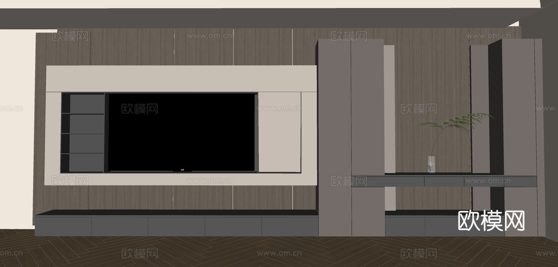 现代意式电视背景墙 轻奢意式客厅 客厅背景墙 大理石背景墙su模型