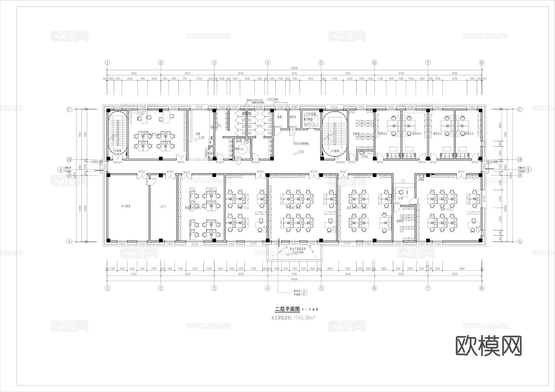 办公空间平面图cad施工图