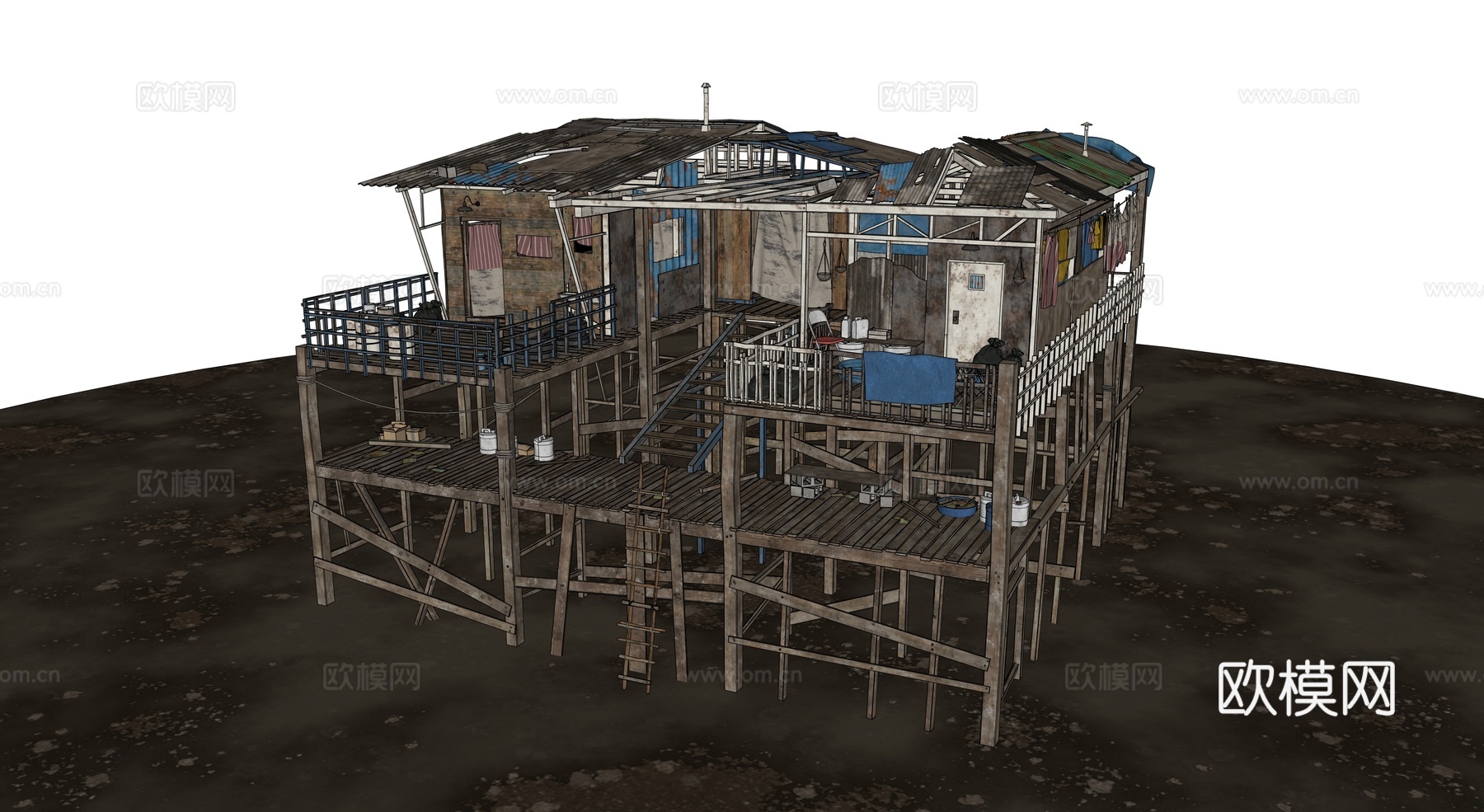 贫民窟建筑 老旧建筑 破损建筑 棚户区 城中村建筑su模型