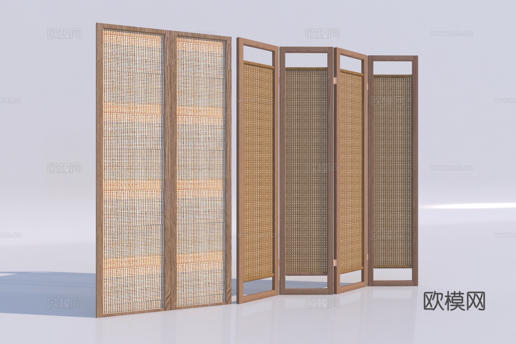 侘寂风木质格栅屏风3d模型下载