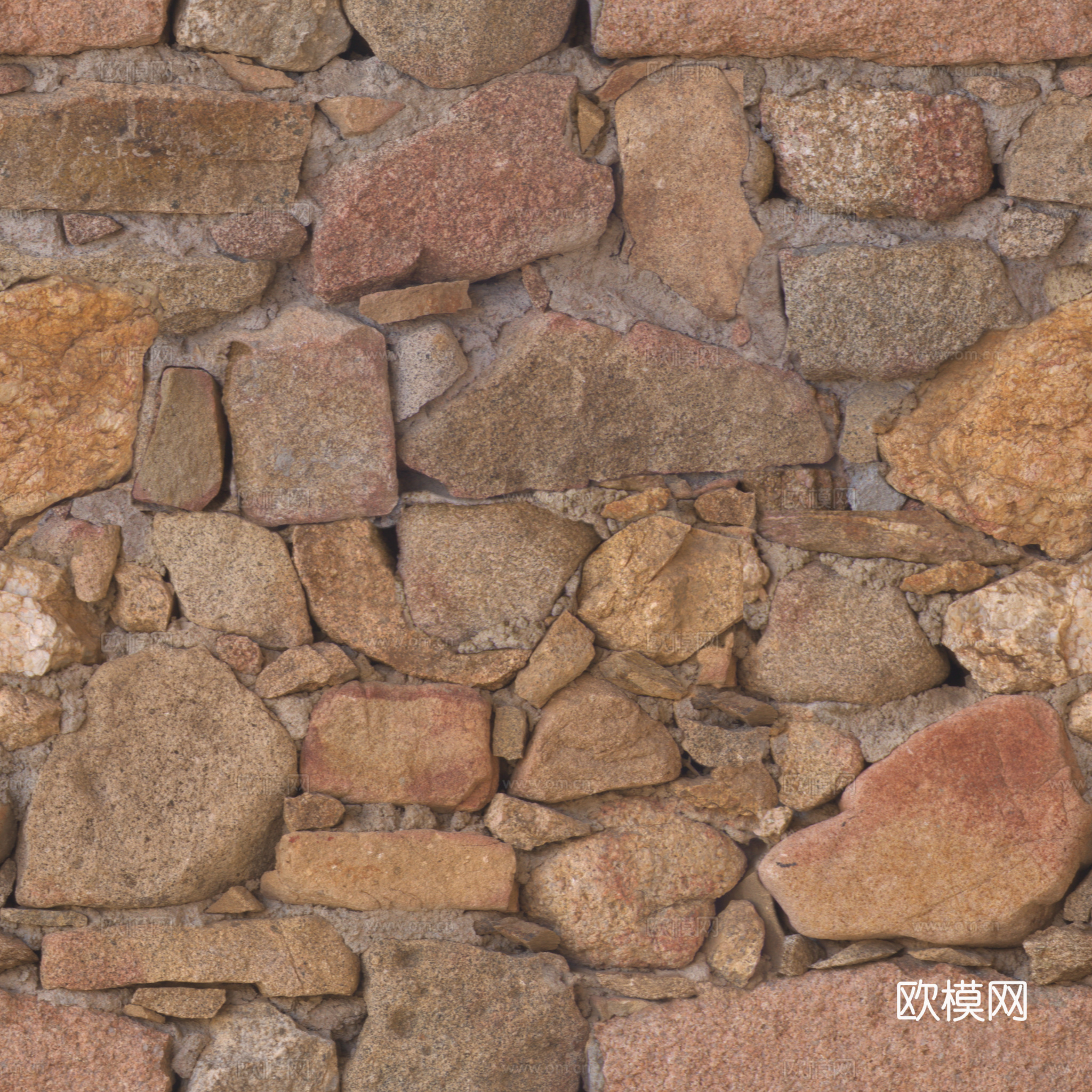 无缝石墙石地石砖铺路石户外墙地 PBR材质贴图 2k