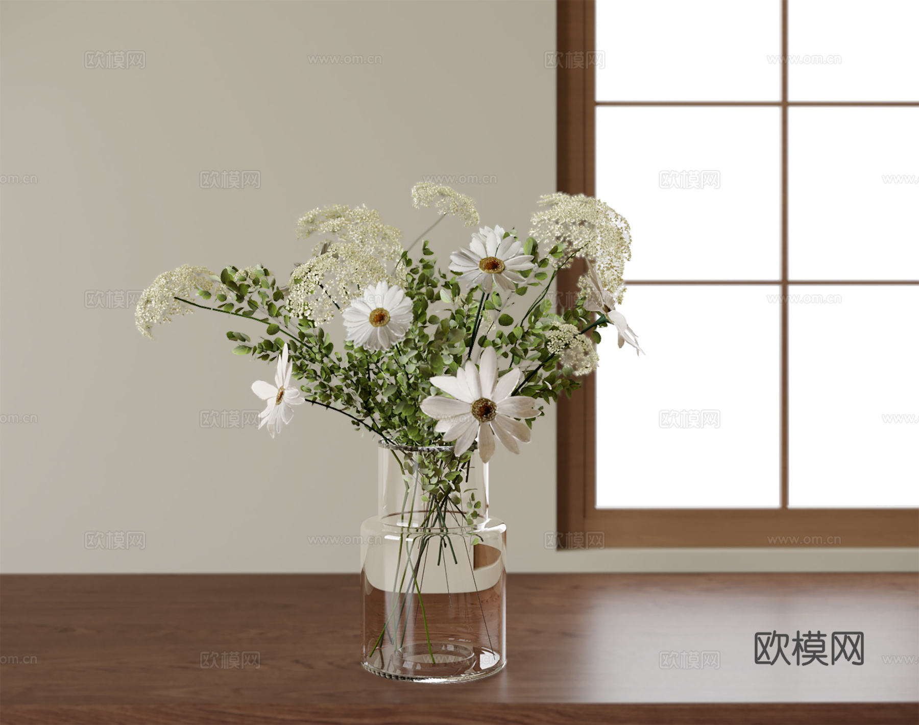 现代花瓶花艺 插花花艺su模型