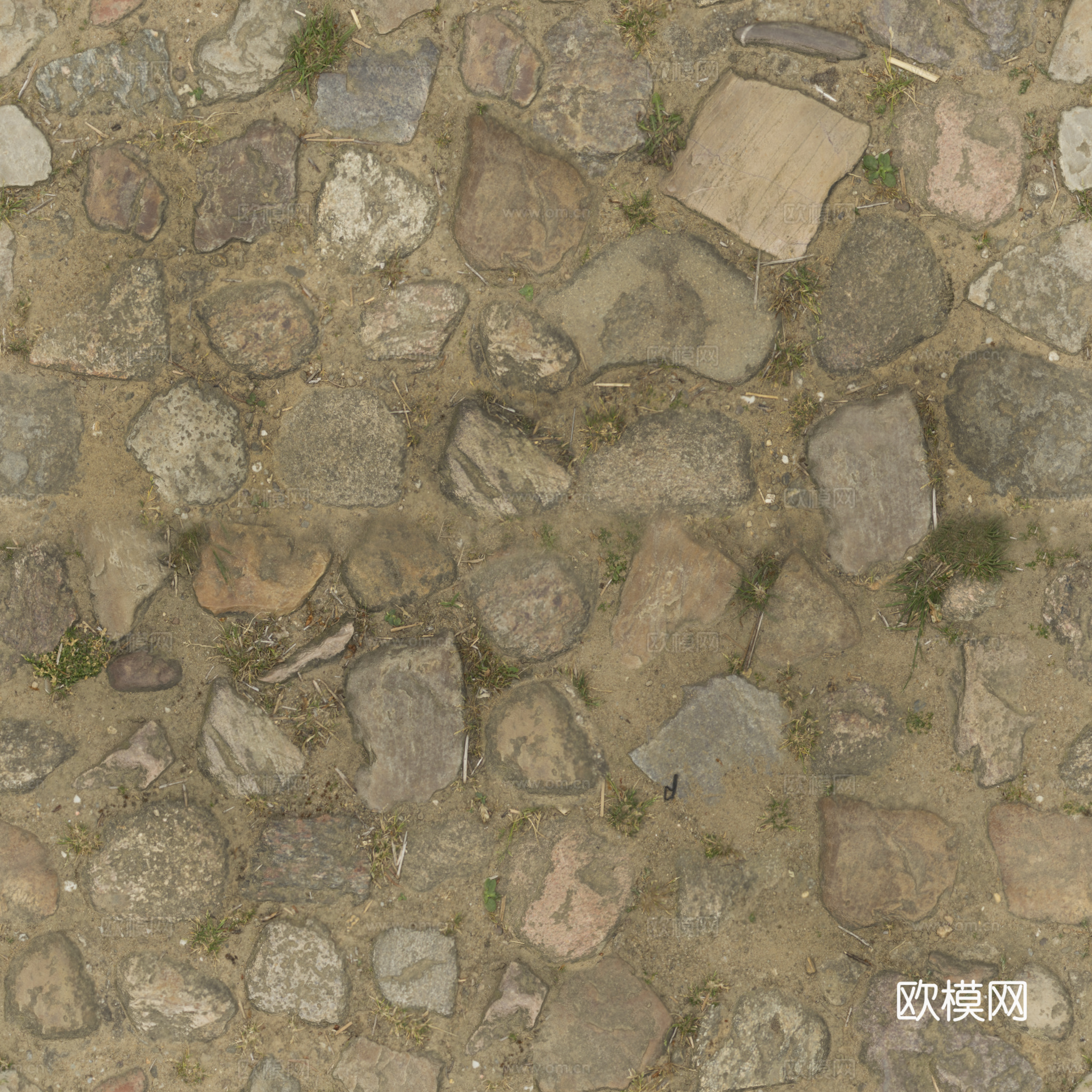 无缝石地石砖铺路石户外地 PBR材质贴图 2k