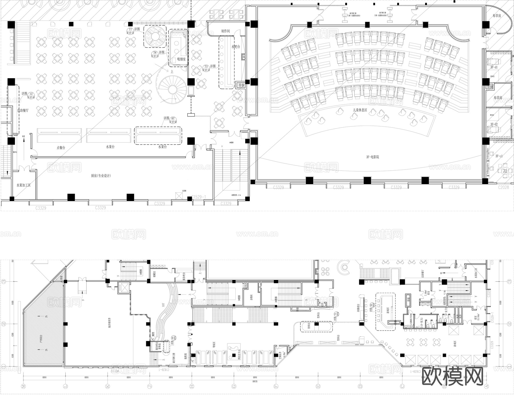 休闲会所施工图cad施工图
