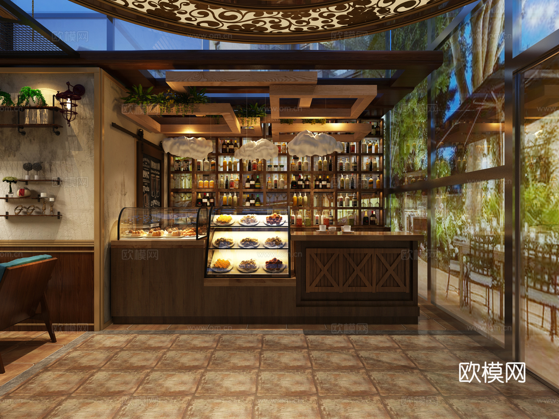 其它复古咖啡厅 大厅 卡座 过道 前台3d模型下载（渲染图4）