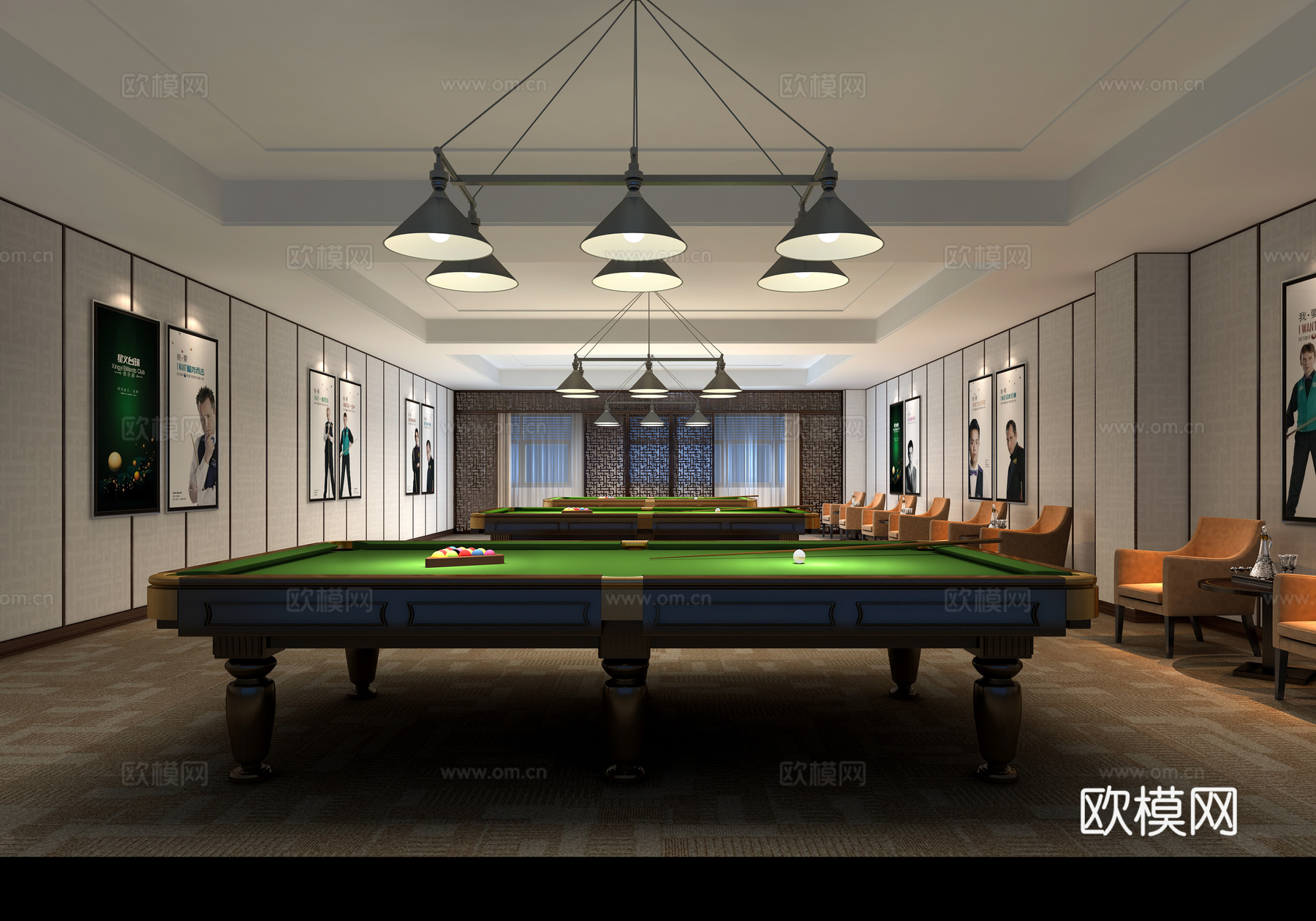 台球室 桌球室 现代台球室3d模型下载