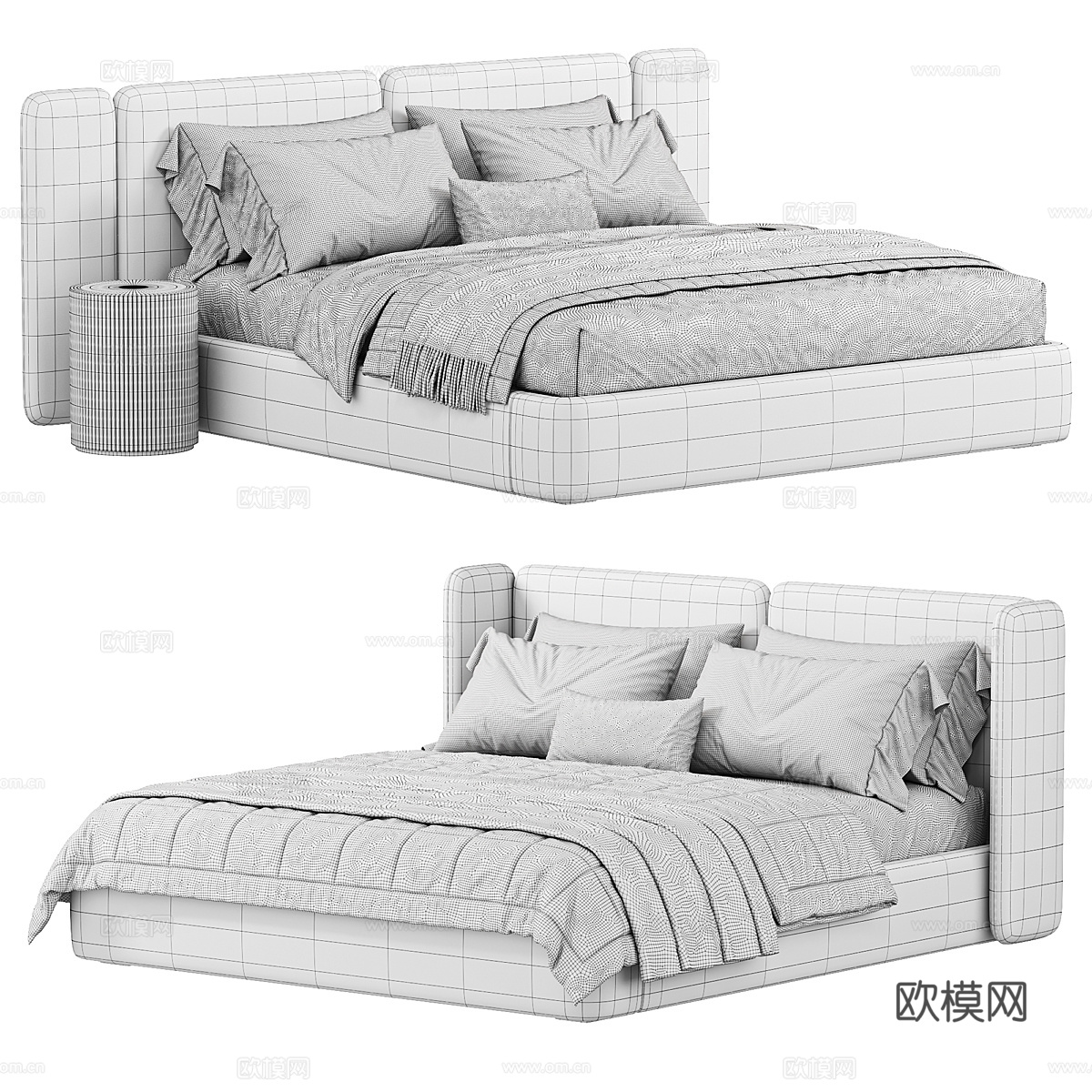 现代布艺双人床3d模型下载（渲染图5）