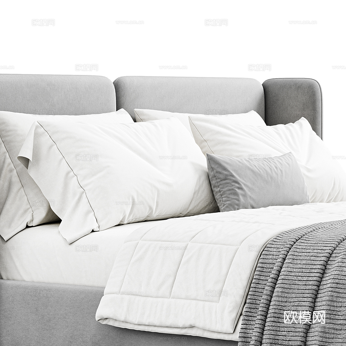 现代布艺双人床3d模型下载（渲染图4）