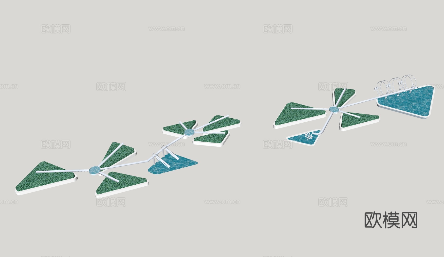 景观水系科普 现代水车 互动水景su模型