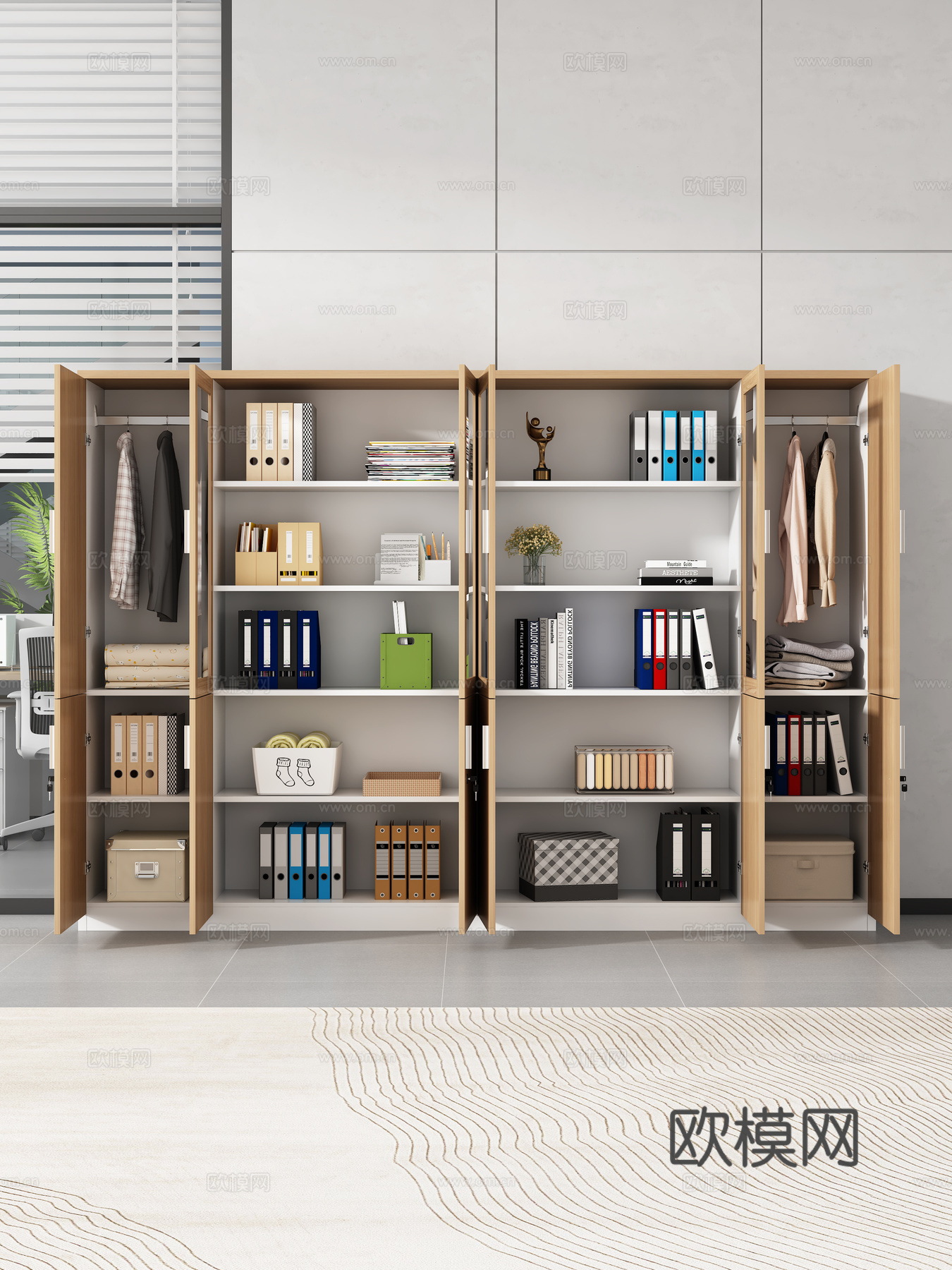 现代办公室 办公家具 文件柜 书柜3d模型下载（渲染图2）