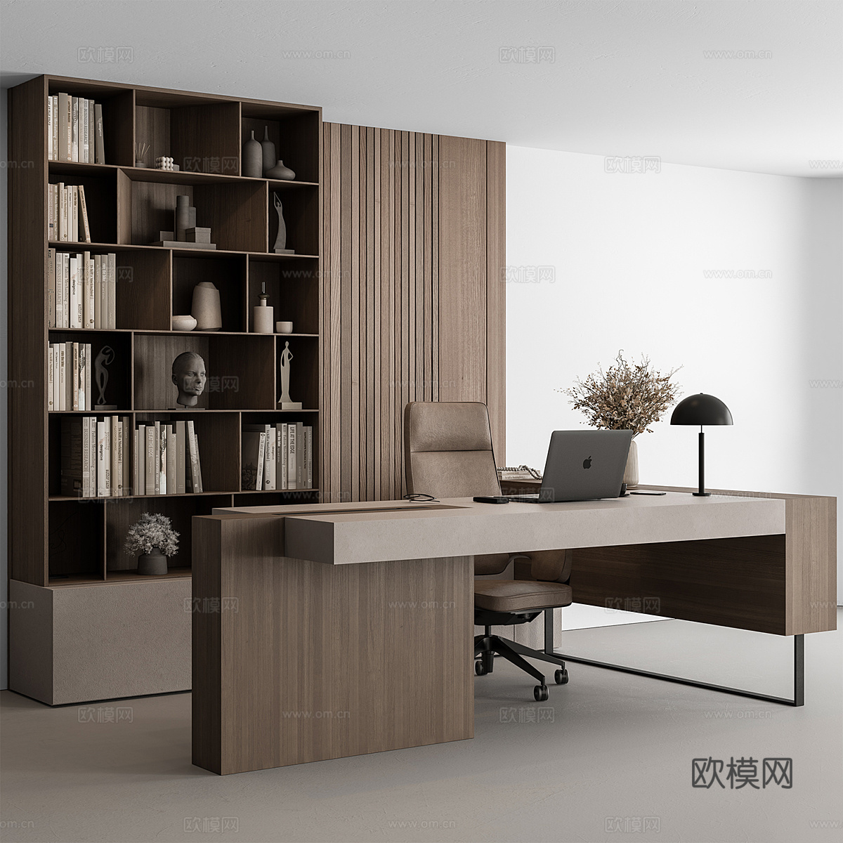 现代意式班台桌 办公桌椅 办公家具3d模型下载（渲染图1）