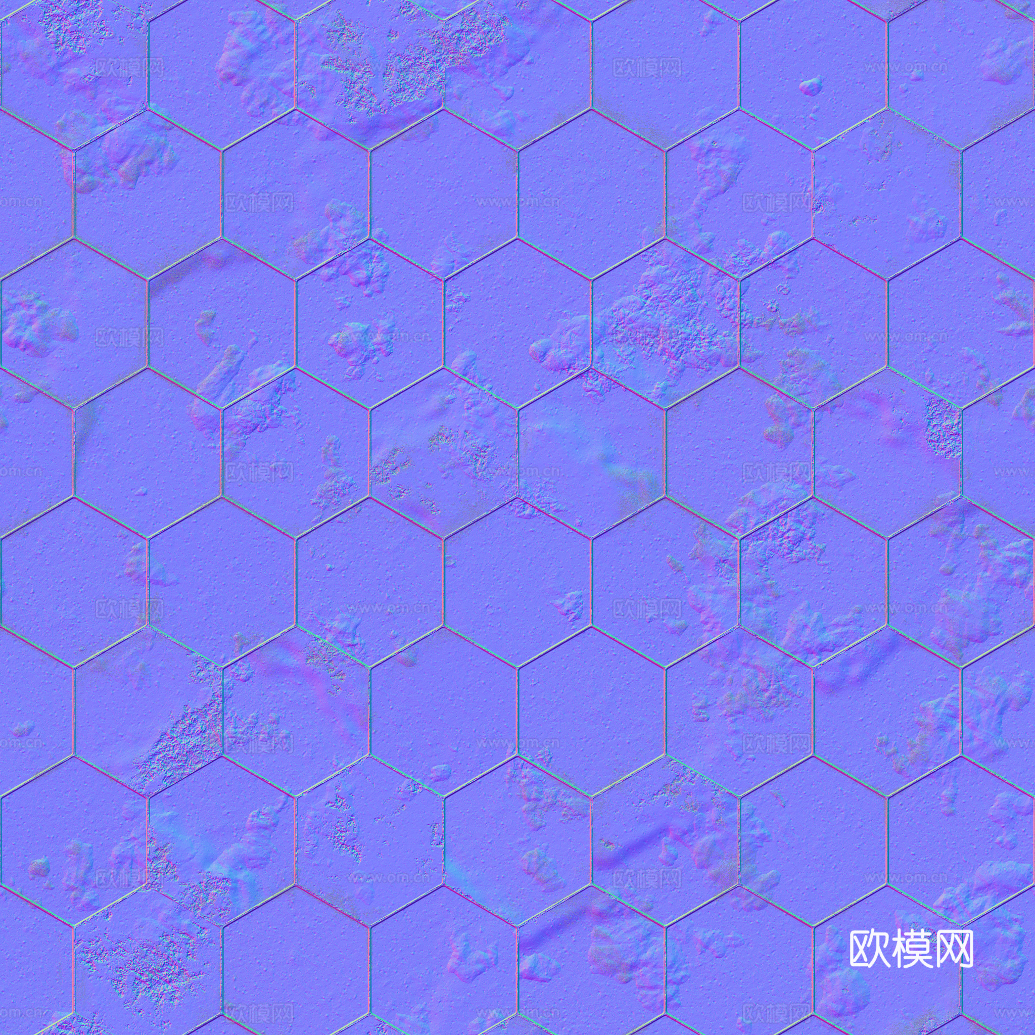 无缝黑色破旧六角地砖石板砖铺路砖户外砖 PBR材质贴图 2k