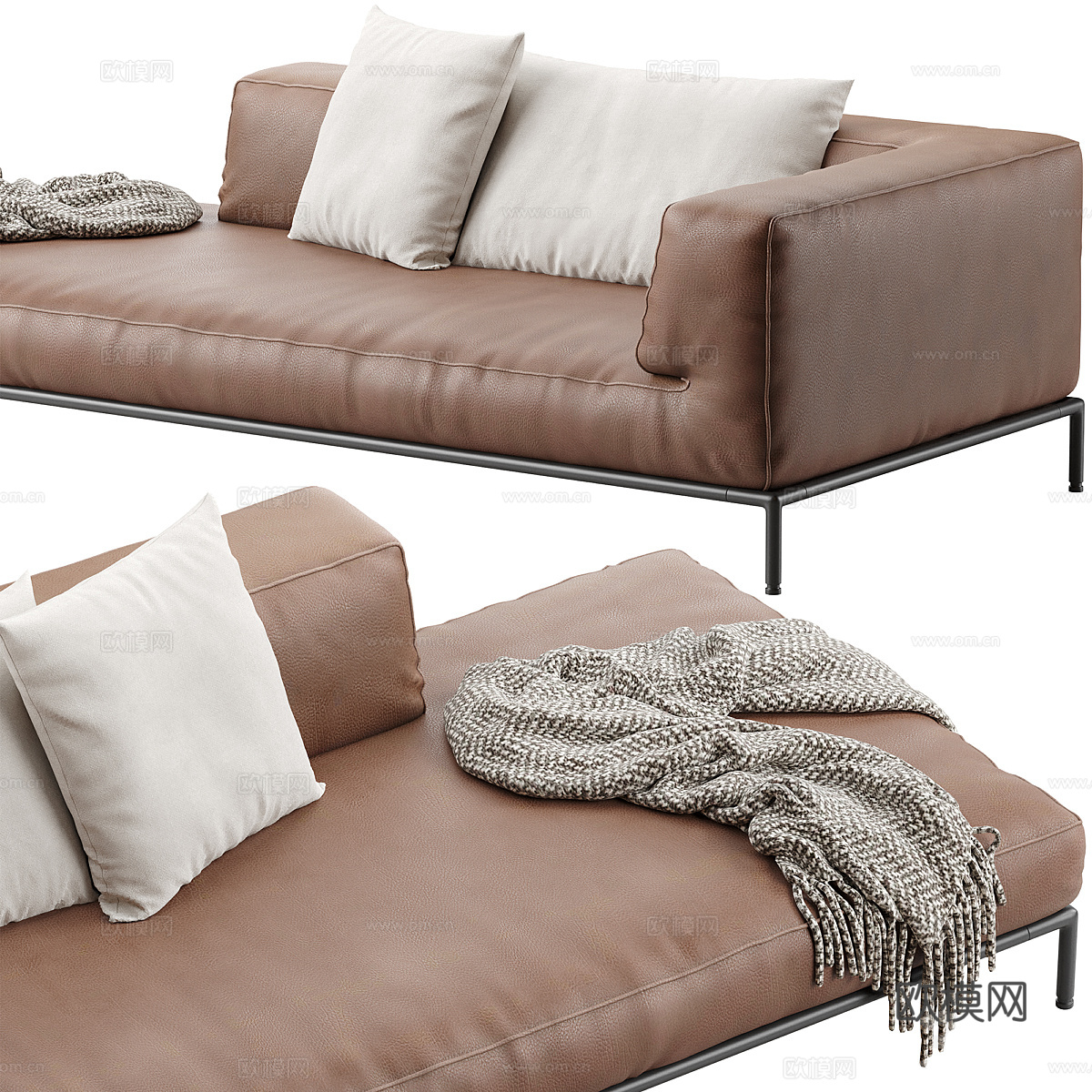 现代意式布艺皮革贵妃椅3d模型3d模型下载（渲染图6）