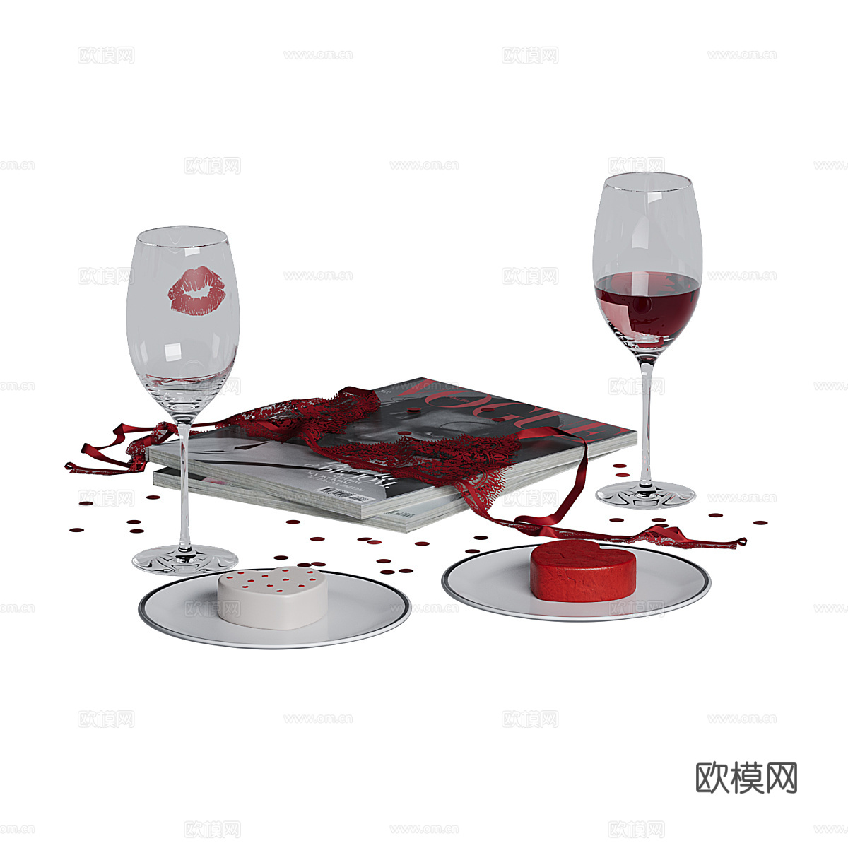 现代情人节酒水套装3d模型下载（渲染图3）