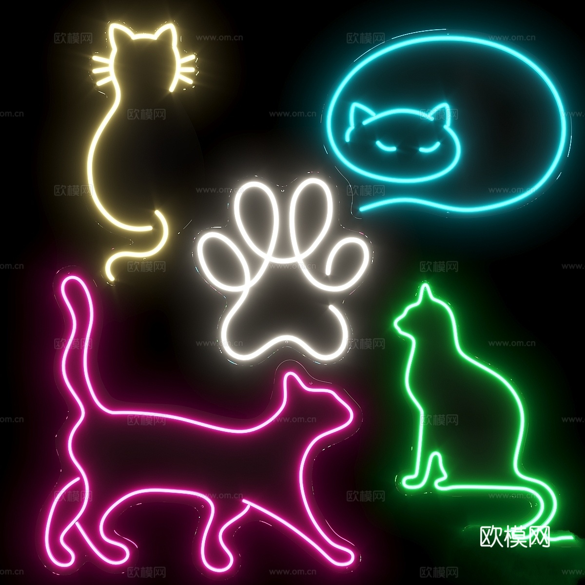 猫主题霓虹灯3d模型下载