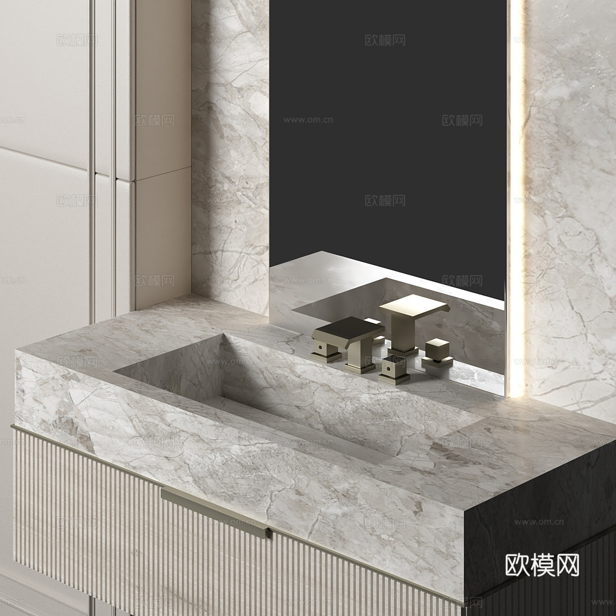 现代意式台盆柜 浴室柜3d模型下载（渲染图3）