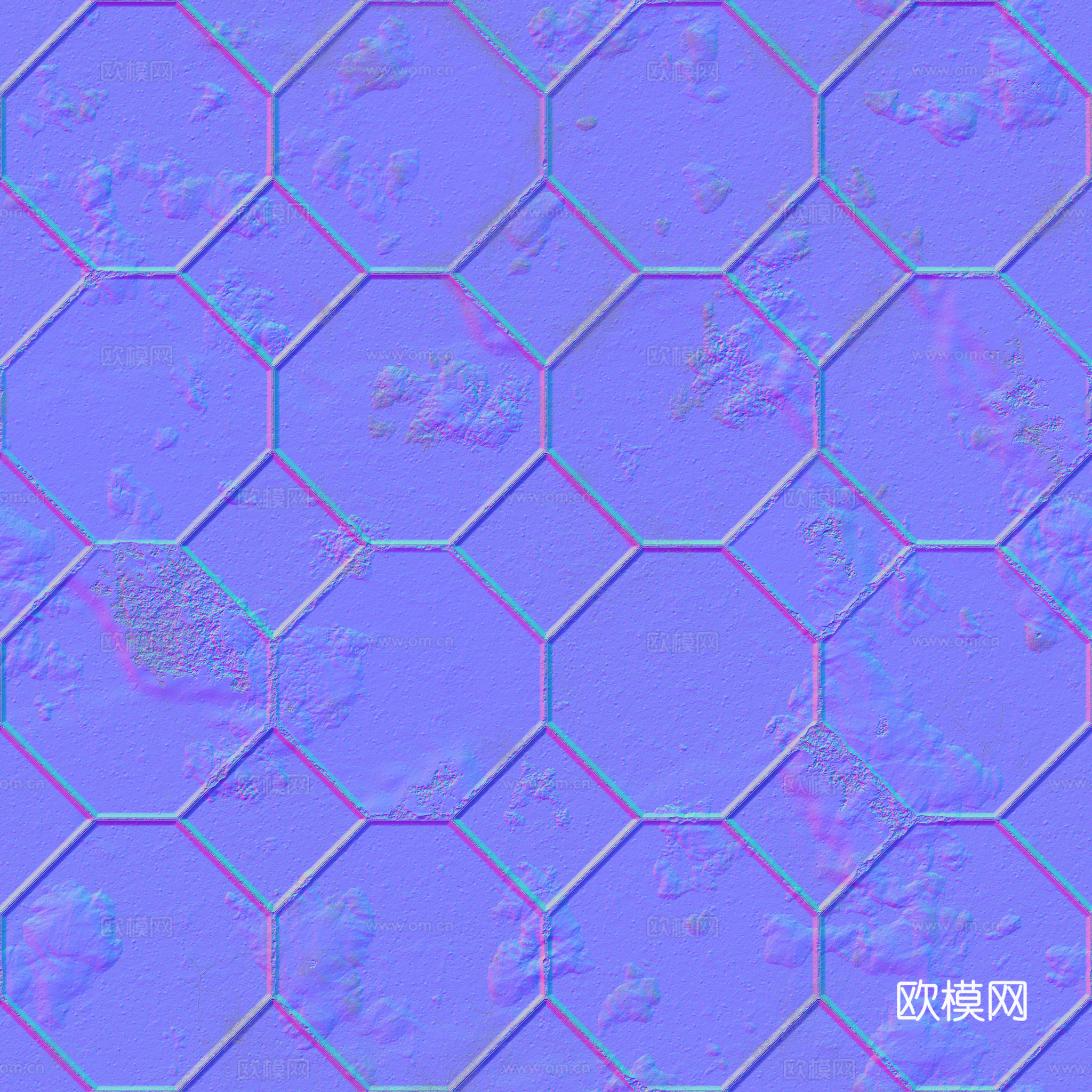 无缝黑色破旧地砖石板砖铺路砖户外砖 PBR材质贴图 2k